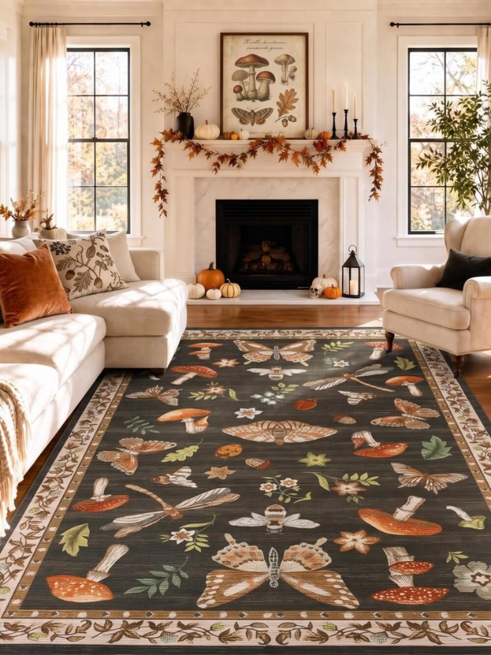 Mushroom Insect Washable Rug 5x7 for Bedroom Living Room Brown